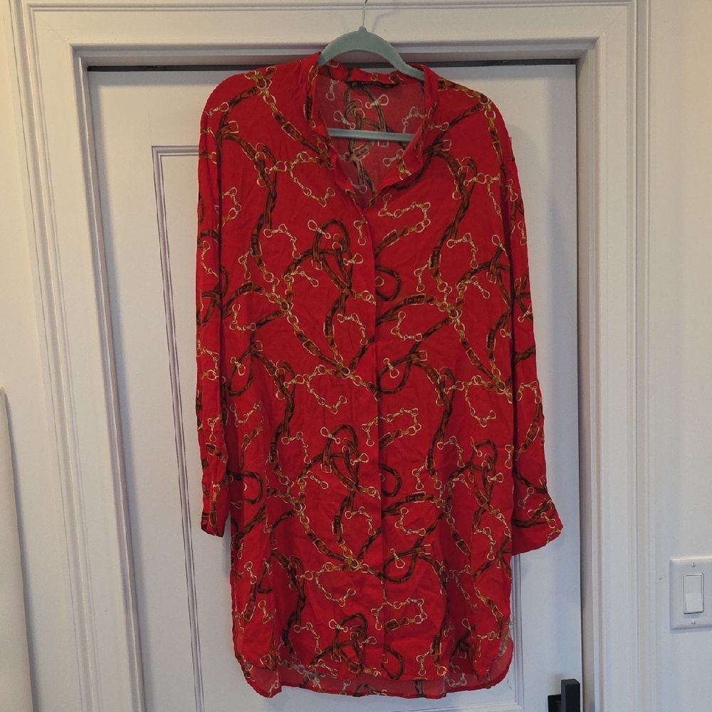Zara Red Equestrian Print Shirt